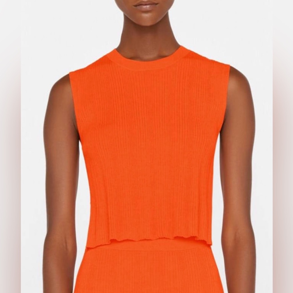 Frame Women’s Orange Ribbed Cit Out Sleeveless Top L - Picture 2 of 15